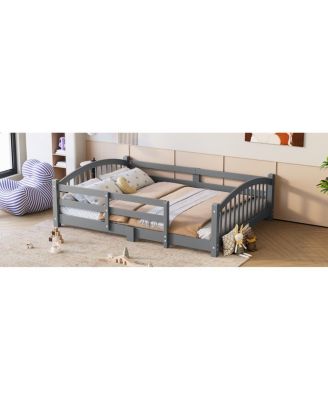 Montessori Floor Bed with Slats & Guardrails, Solid Wood
