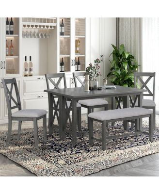  6-Piece Solid Wood Foldable Dining Set with Bench