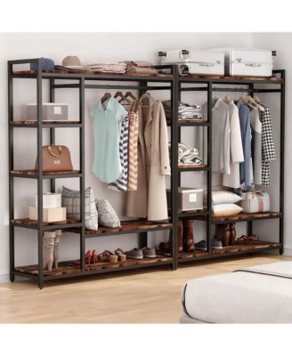 Heavy Duty Metal Frame Closet Organizer with Shelves and Rods for Clothes