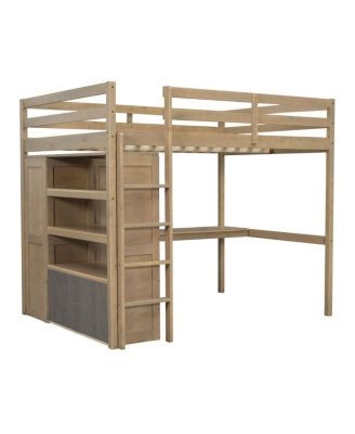  Wood Full Loft Bed w/ Wardrobe, Desk, Storage & Drawers, Walnut