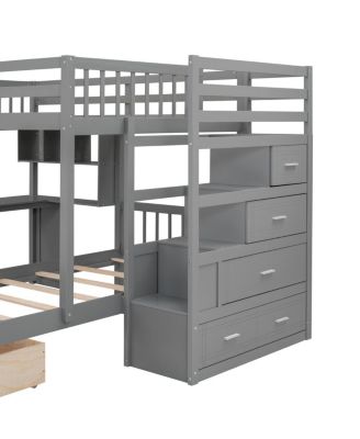 Full Over Twin Bunk Bed with Desk, Drawers and Shelves