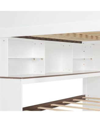 96 inches Full Over Full Bunk Bed with Twin Size Trundle and Staircase, Shelves, LED