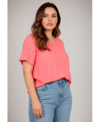 Women's Openwork Trim Short Sleeve Top