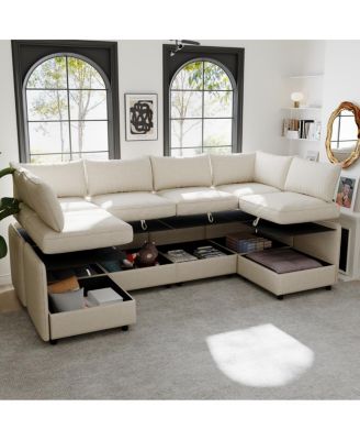 Modular Sectional Sofa with Storage & Sleeper - Flexible Fabric Combinations