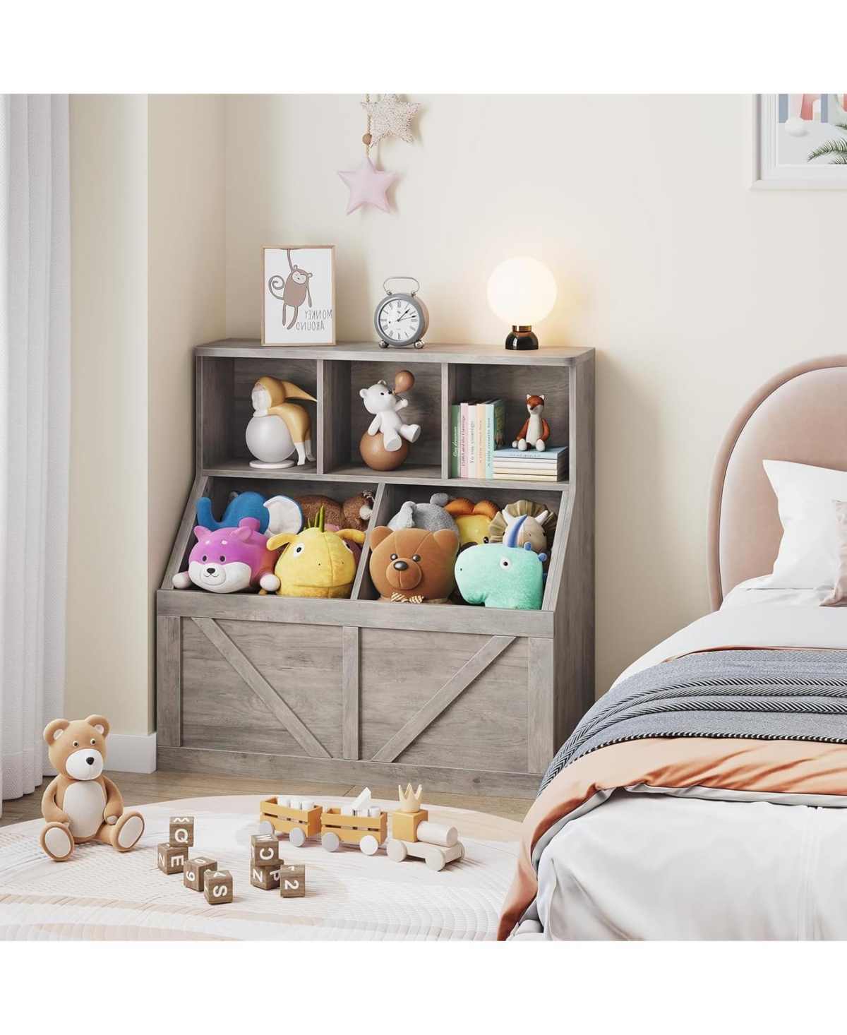 gaomon Kids Bookshelf and Toy Storage – Wooden Toy Organizer with Storage Cabinet and Shelf, Toddler Bookcase for Playroom, Bedroom, Nursery