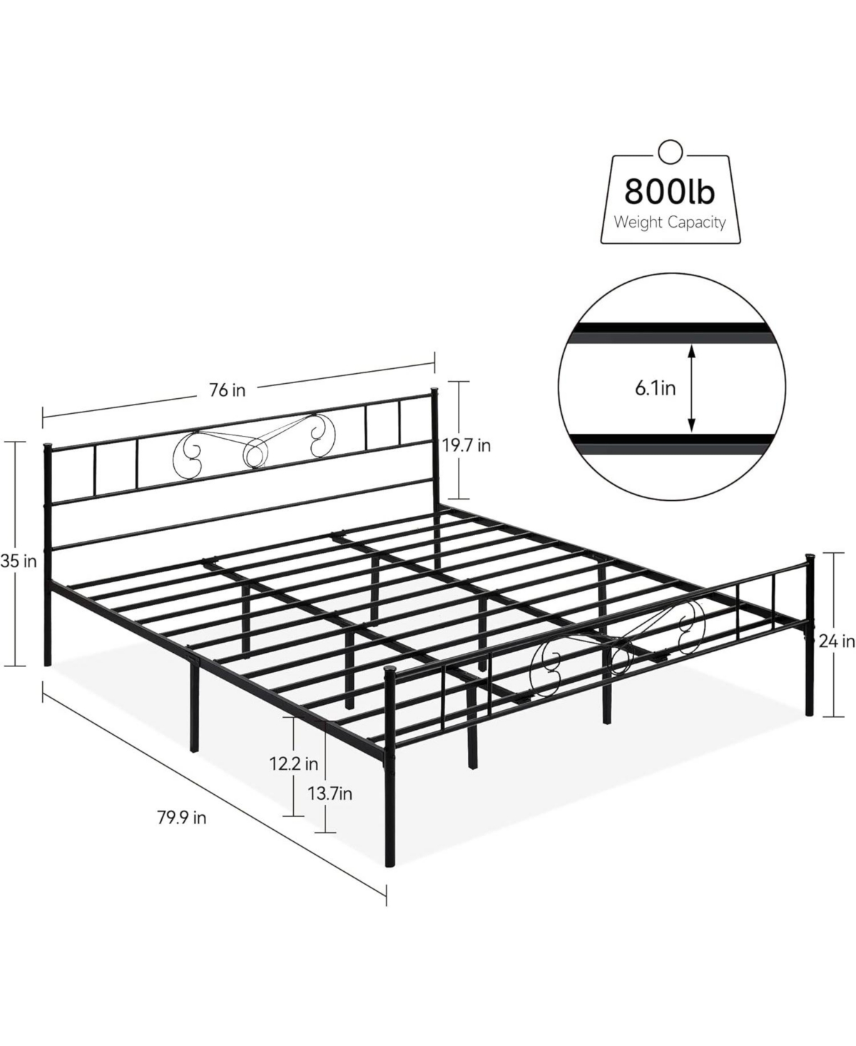 gaomon King Bed Frame Platform with Headboard and Footboard Metal Mattress Foundation Storage