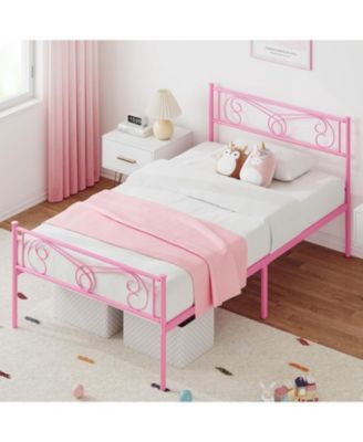 Twin Bed Frame Platform with Headboard and Footboard Metal Bed Mattress Foundation with Storage