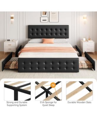 Bed Frame with 4 Storage Drawers and Headboard