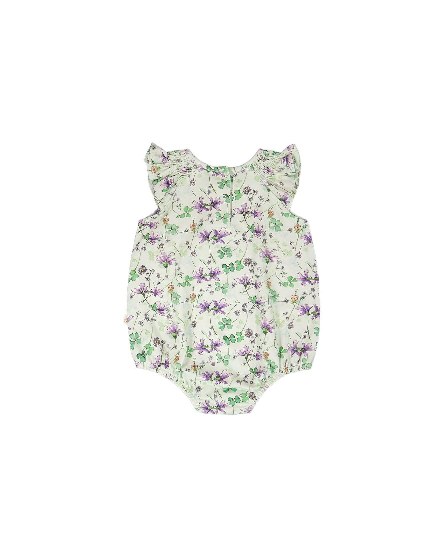 Комбинезон Deux par Deux Jersey Romper Printed Flowers для девочек-малышей, цвет: Зелёный с принтом — фото 2