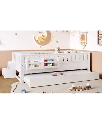 79 inches Twin Bed with Bookshelves, Staircase, Trundle