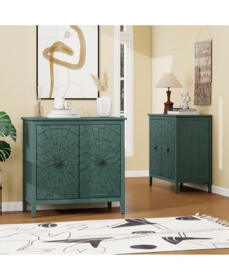 Vintage Sideboard Cabinet, Hand-Painted Green, Hidden Storage, Easy Clean Base