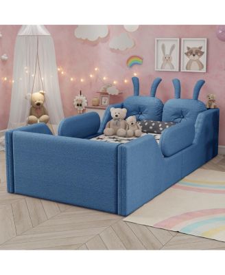  Twin Upholstered Platform Bed with Rabbit Cushion & Removable Rails