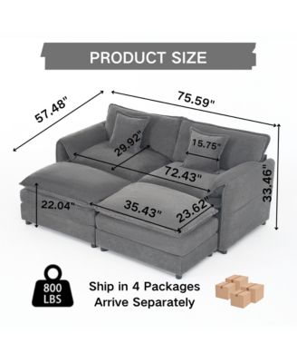 4 Piece Fabric Deep Seat Modular Sectional Sofa Set