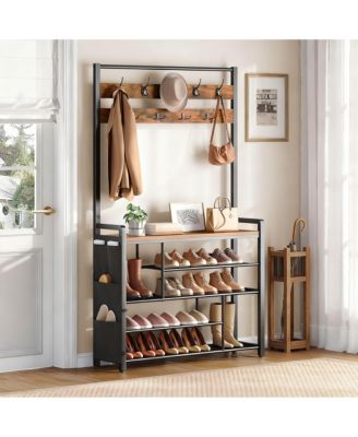 5-Tier Hall Tree with Shoe Bench, Coat Rack, and Storage