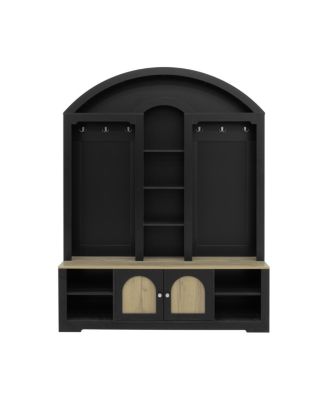 Multi-functional wardrobe with shoe racks, hangers, and hooks