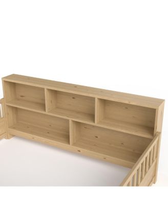 Wooden floor bed with fence guardrail & side storage.