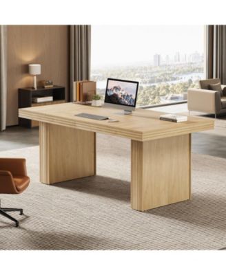 63" Executive Desk, Modern Executive Office Desk with Thickened Desktop and Heavy-Duty Legs, Wood Writing Workstation Study Table