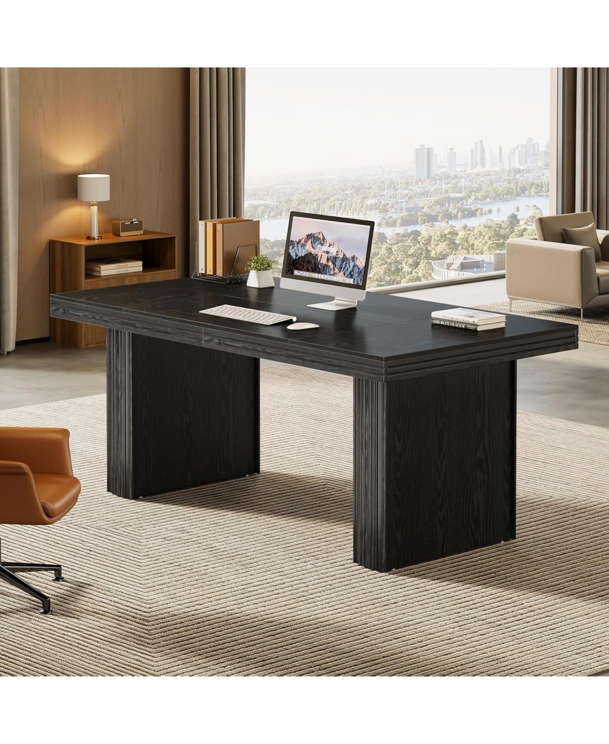 Tribesigns 63" Executive Desk, Modern Office Desk with Thickened Desktop and Heavy-Duty Legs, Wood Writing Workstation Study Table