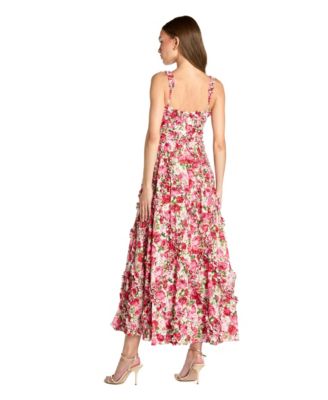 Women's Petite Floral Cotton Ruffle Square Neck Ankle Dress