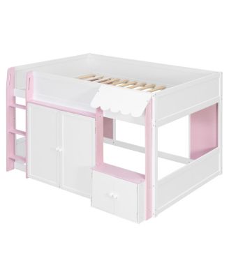  Full Loft House Bed with Playhouse & Storage, Modern Wood Cabin Bed for Kids/Teens