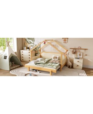 Streamdale Twin Size Wood Treehouse Bed with Soft Cushion Rails