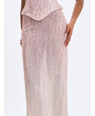 Women's Tosca Pink-to-White Beaded Gradient Strapless Maxi Dress