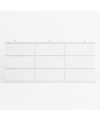  9 Drawer Modern White Matte Wood Dresser for Bedroom & Living Room