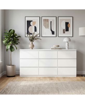 9 Drawer Modern White Matte Wood Dresser for Bedroom & Living Room