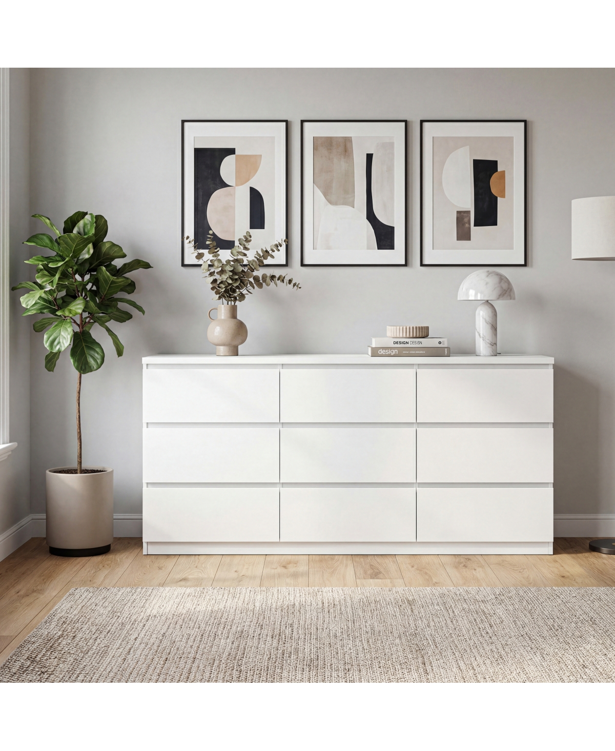 Streamdale Furniture 9 Drawer Modern White Matte Wood Dresser for Bedroom & Living Room