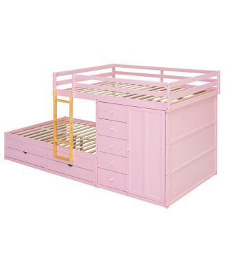 Full Size Bunk Bed with 2 Large & 5 Small Drawers, Wood & MDF