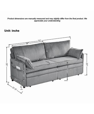 73" Convertible Sofa Bed with USB Ports