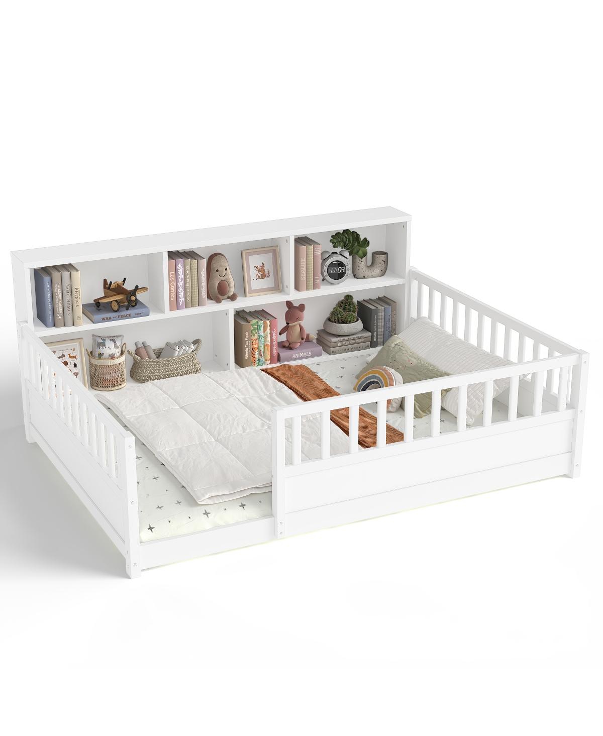 Streamdale Furniture Wooden Floor Bed With Fence Guardrail & Side Storage