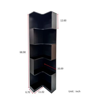 Corner Book Shelf - 5 Tier L Shaped Display Shelf Stand with LED Lights
