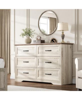 6-Drawer Dresser, Farmhouse Wooden Storage Chest with Wide Handles for Bedroom, Living Room