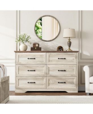 6-Drawer Dresser, Farmhouse Wooden Storage Chest with Wide Handles for Bedroom, Living Room