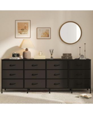 70 Inch Dresser for Bedroom, TV Stand for 65, 75, 80 Inch TV, 12 Fabric Drawer Long Dresser, Wide Chest of Drawer