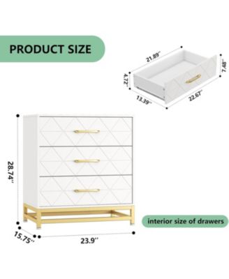 3 Drawer Dresser for Bedroom, Modern Wood Dressers Chest of Drawers with Storage, Wide Drawers Tall Nightstand Metal Handles, Wood Dressers