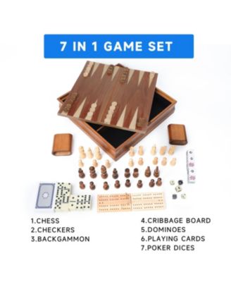 7 in 1 Board Game Set - Chess/Checkers/Backgammon/Dominoes/Cribbage Board/Playing Card/Poker Dice