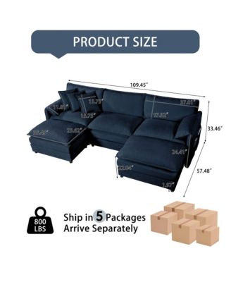 Modular Sectional Sofa, Oversized Deep Seat U Shaped Couch Set, 3-Seater Comfy Cloud Couches with 2 Movable Ottomans, DIY Combination