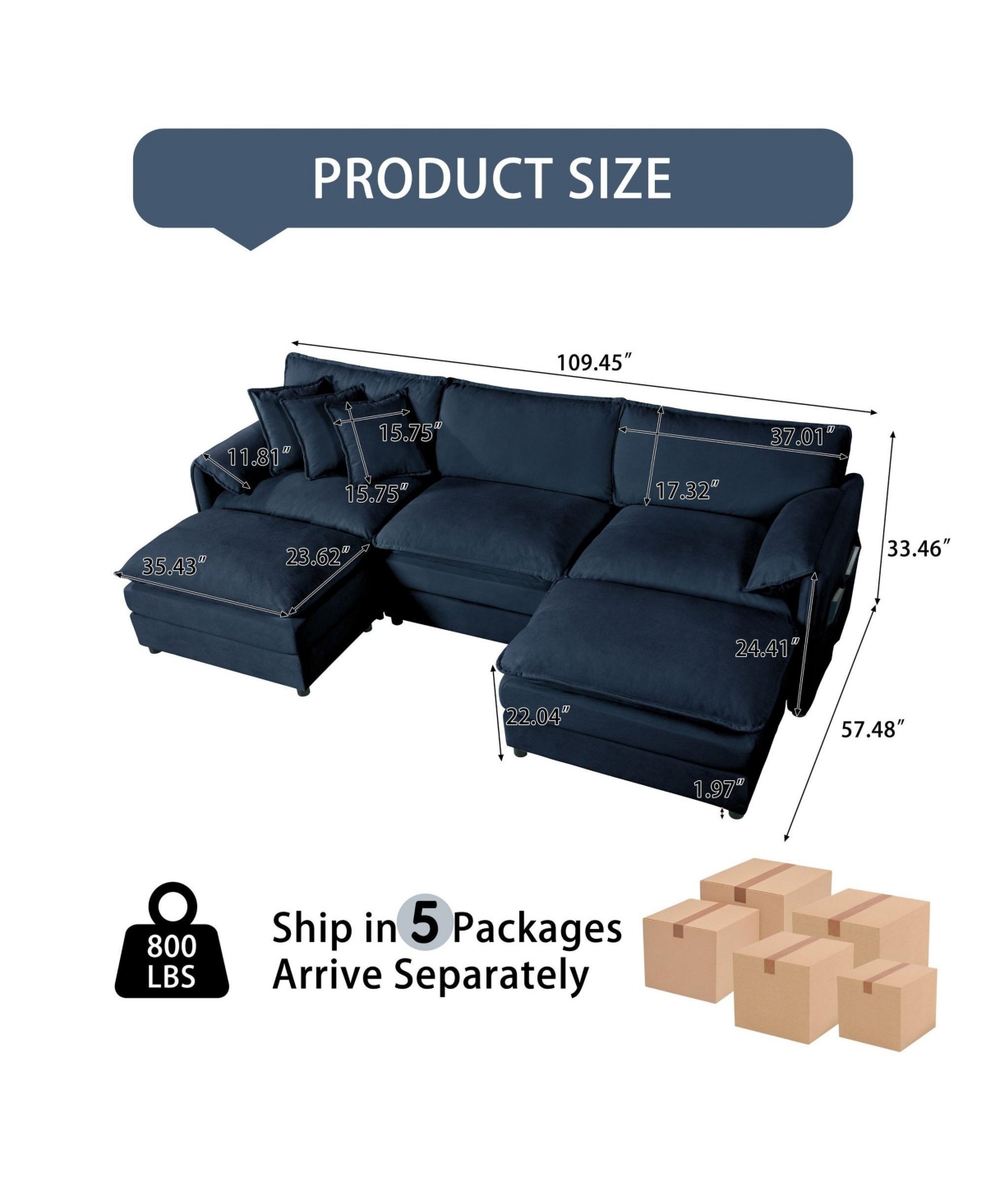 Boyel Living Modular Sectional Sofa, Oversized Deep Seat U Shaped Couch Set, 3-Seater Comfy Cloud Couches with 2 Movable Ottomans, Diy Combination