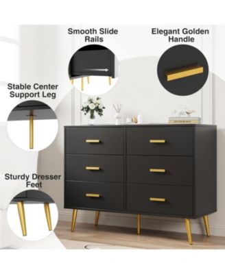 Modern 6-Drawer Dresser with Metal Handles, Wooden Storage Chest for Bedroom, Living Room