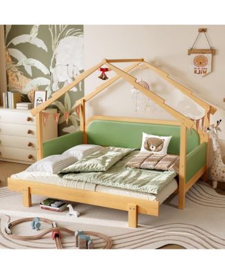 Twin Size Wood Treehouse Bed with Soft Cushion Rails
