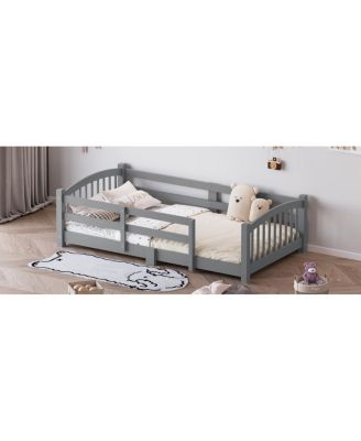 Montessori Floor Bed with Slats, Guardrails, and Fence