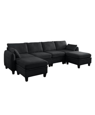 109 Contemporary L-Shaped Chenille Sectional Sofa with Storage Ottoman