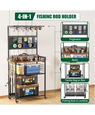 Fishing Rod Storage Rack & Tackle Organizer Cart with Wheels