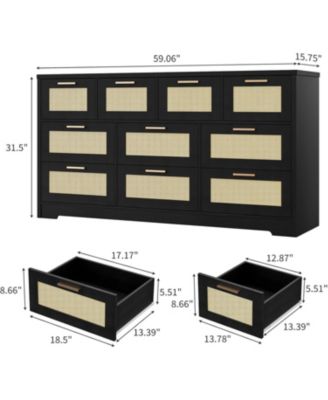 10 Drawers Dresser for Bedroom, Rattan Chest of Drawers with Spacious Tabletop & Handles, Closet Dresser Organizer TV Stand