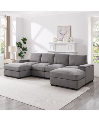 Corduroy Deep Seat Sectional Sofa Couch with Ottomans - (4-Seat, 2-Ottoman)