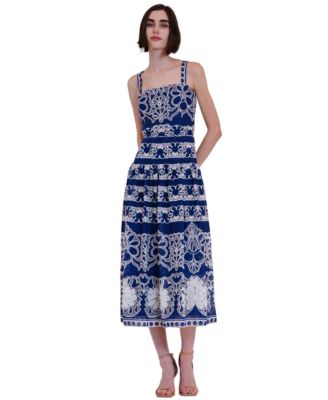 Women's Square Neck Drop Waist Midi Lace Dress