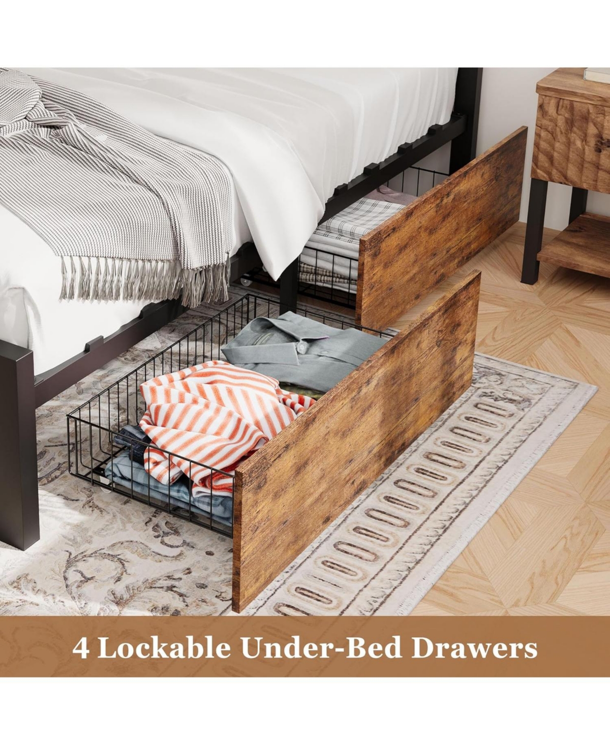 gaomon Bed Frame with Wooden Headboard – Features a Platform Design with Under-Bed Storage and Metal Legs, Noise-Free Operation