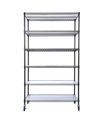 6-Tier Metal Wire Shelving Unit, Heavy Duty Adjustable Storage Rack with Wheels, Shelf Liners, 6000lbs Capacity for Commercial Grade - Black